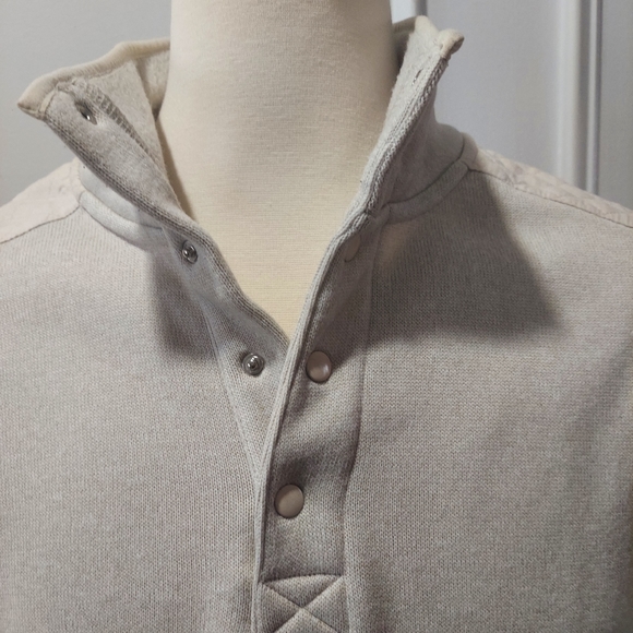 Mens beige fleece mock neck long sleeve shirt - Picture 2 of 6